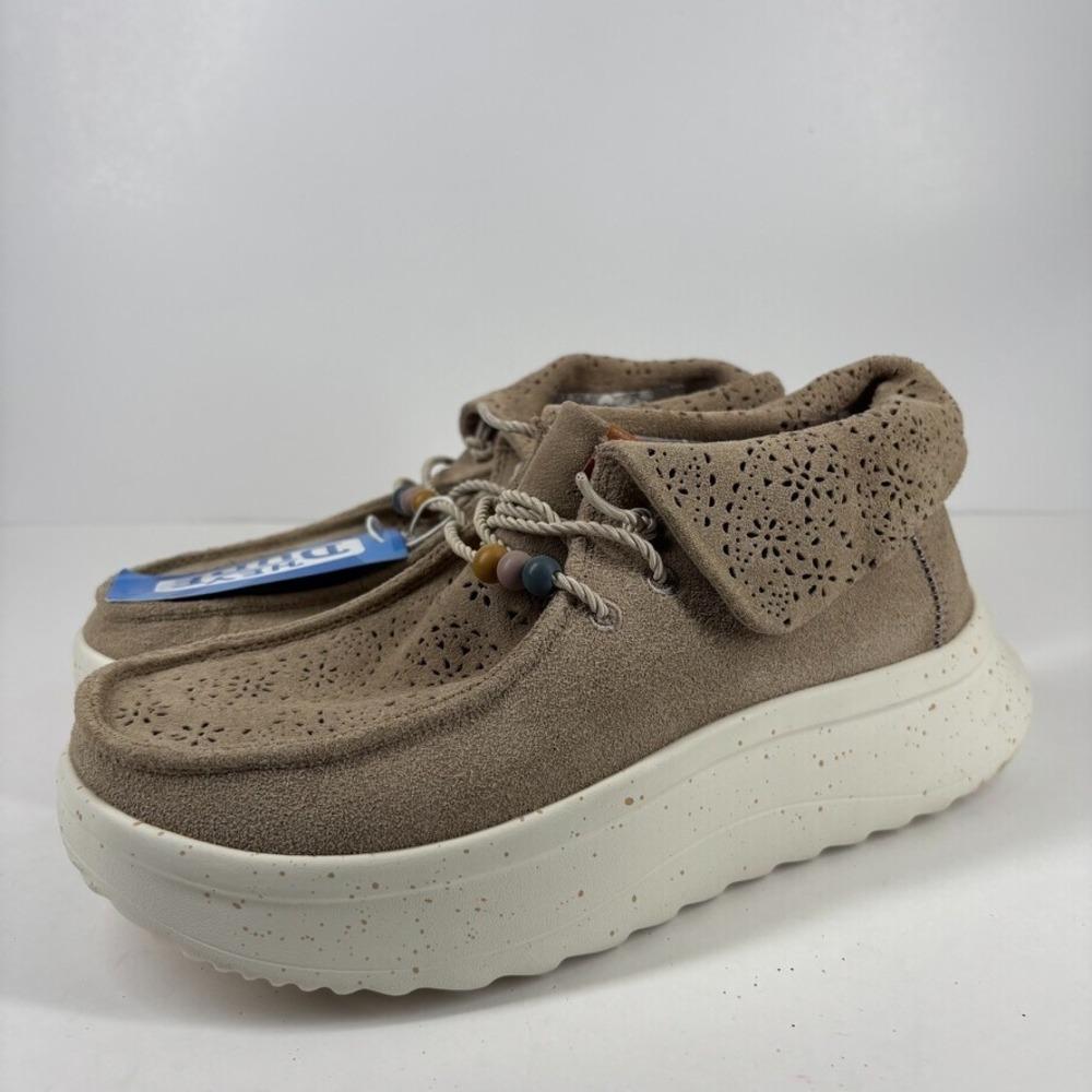 Hey Dude Wendy Peak Fold Boot Suede Women's US 9 Brown Moc Toe Platform Booties